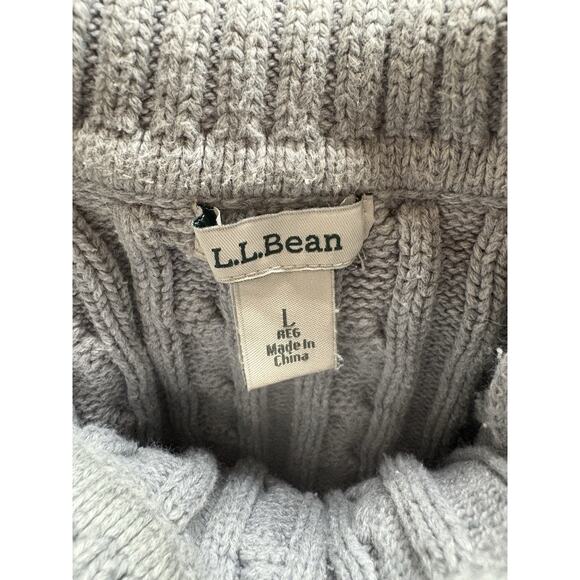 LL Bean Cableknit Turtleneck Sweater Cotton - L, Gray Classic Winter Cabincore - Picture 5 of 7